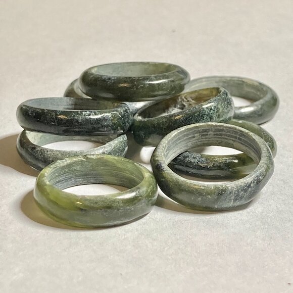 Vintage Natural Dark Green Jade Band Ring Size 6 8 9 Semiprecious Stackable - Picture 8 of 10